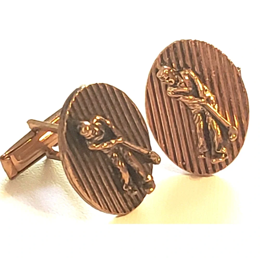 Golfer Cufflinks Golf Cuff Links Vintage Gift for Him Gold-tone Mid-Century cl-‎